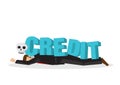 Businessman attacks, fall and collapse by giant lettering Ã¢â¬ÅCreditÃ¢â¬Â. Concept of debt crisis, corporate sabotage or bankruptcy